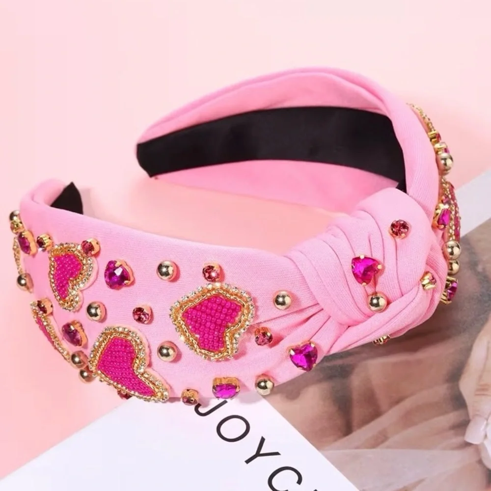 Pink Heart Embellished Headband
